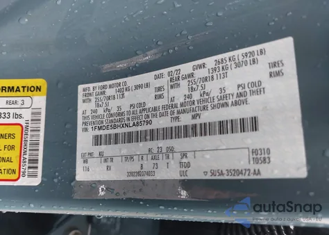 2022 Ford Bronco Outer Banks z USA, uszkodzony, nr VIN 1FMDE5BHXNLA85790